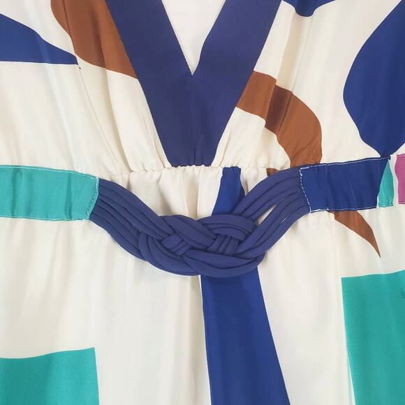 Yumi Kim Multicolor Abstract 100% Silk Dress S Plunge VNeck 3/4 Sleeve Geo Print - Picture 6 of 15